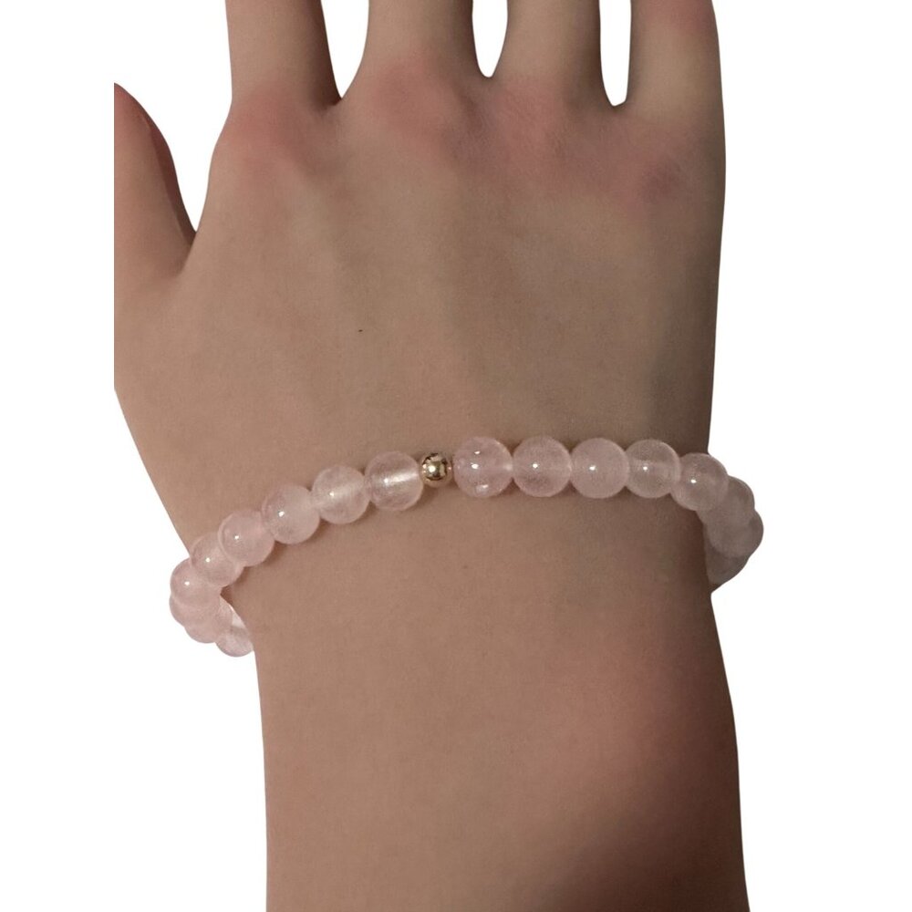 Gemstones Rose Quartz 6mm Stretchable Bracelet 14k Yellow Gold Polished Bead - Picture 6 of 6